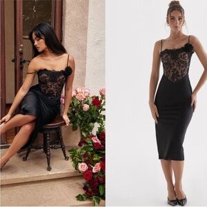 HOUSE OF CB 'Nikita' Black Satin and Lace Corset Dress NWT‎ Size XS